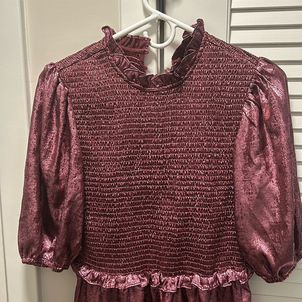 NWOT Anthropologie The Odells Foil Abigail Smocked Dress (S) - Picture 5 of 11